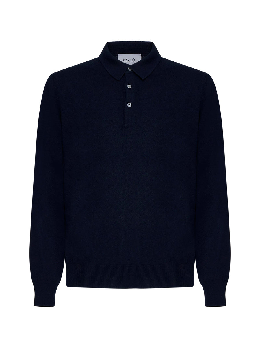 Polo Shirt Virgin Wool Blue Knitwear