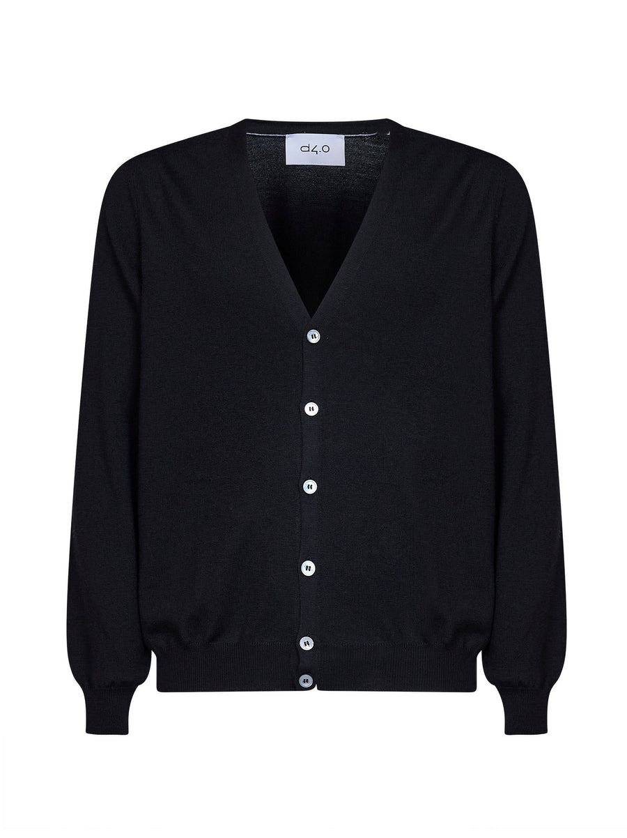Cardigan V-Neck Virgin Wool Black Cardigans