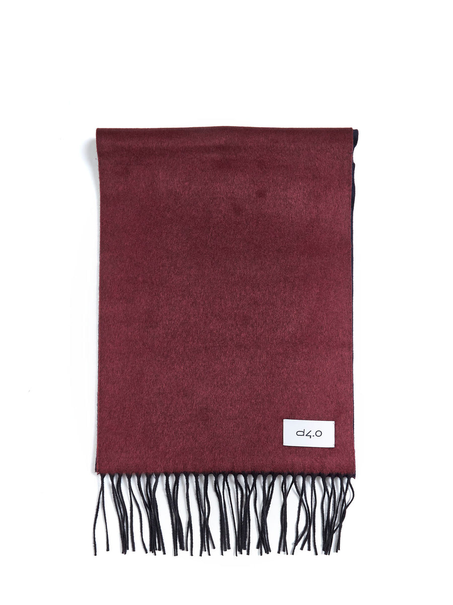 Scarf With Fringes Burgundy And Blue Red Silk Cashmere