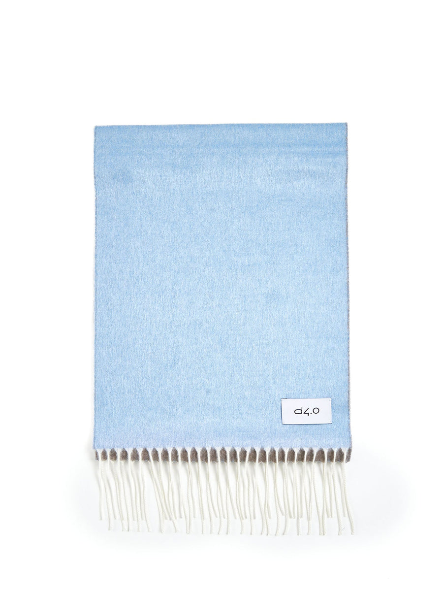Scarf With Fringes Beige-Light Blue Silk Cashmere