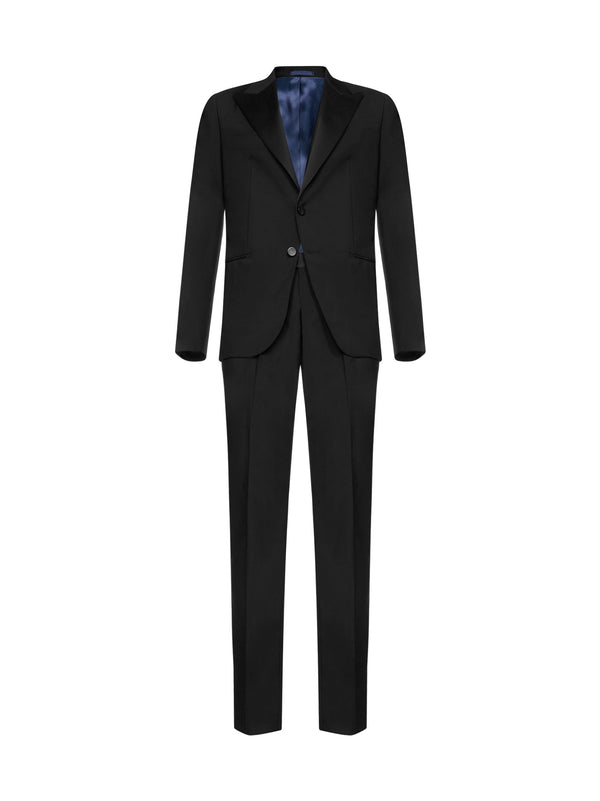 Two-Piece Single-Breasted Suit Black Wool Virgin Suits