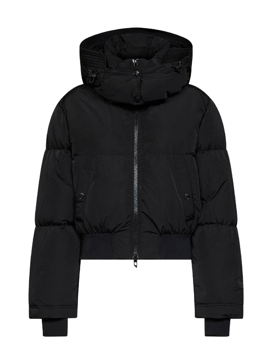 Down Jacket Hooded Black Polyamide Puffer