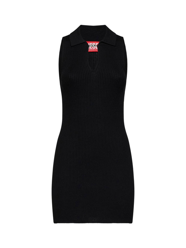 Mini Dress M-Lilma Ribbed Knit Black Silk