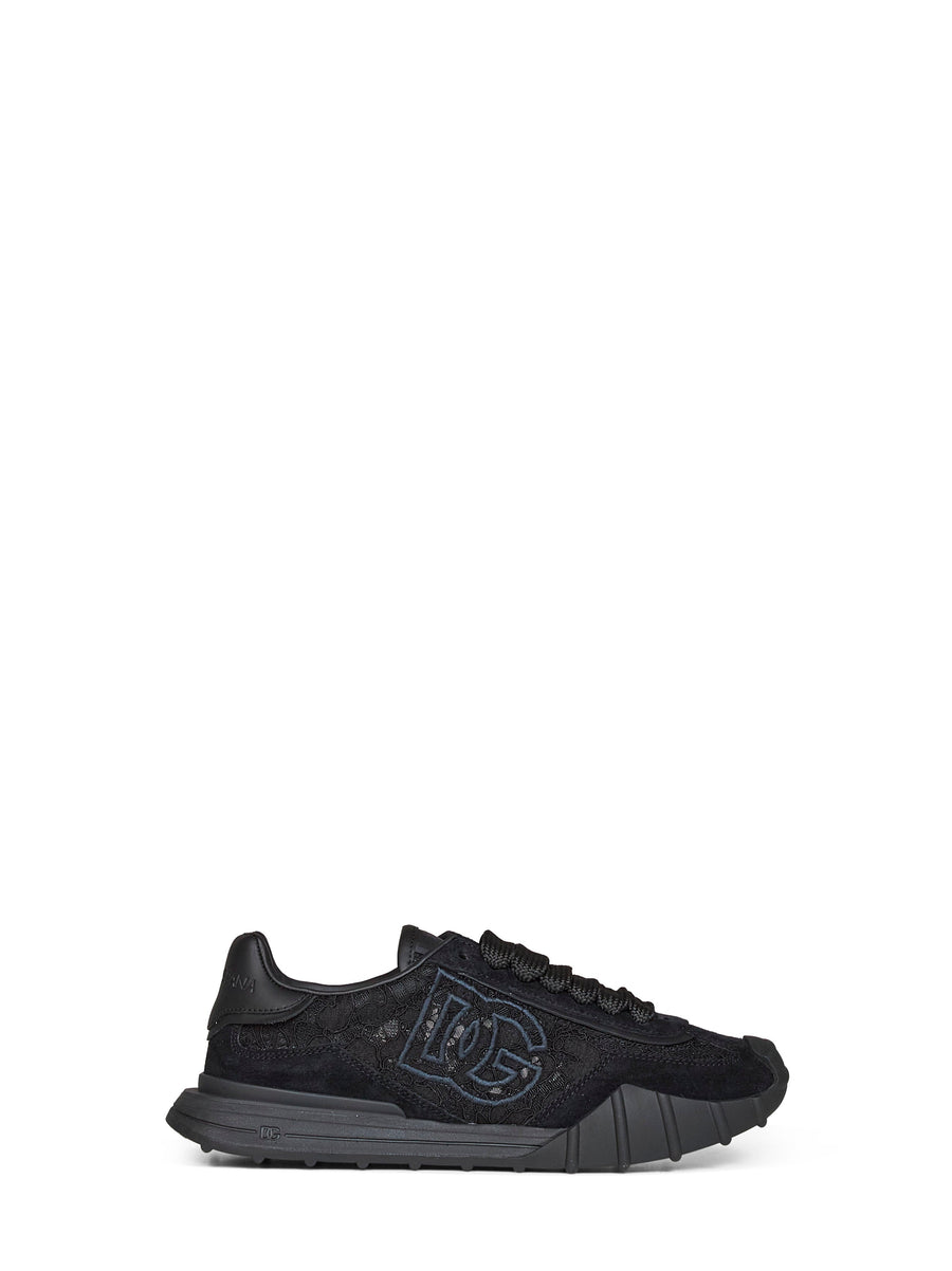 Low-Top Sneakers Black Lace & Calf Suede Trainers