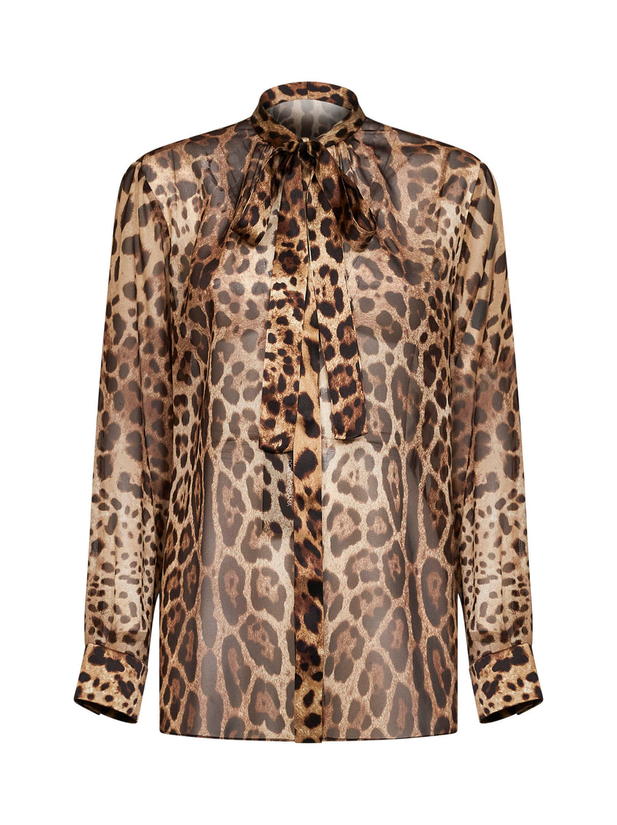 Georgette Shirt Leo Print Multicolour Silk