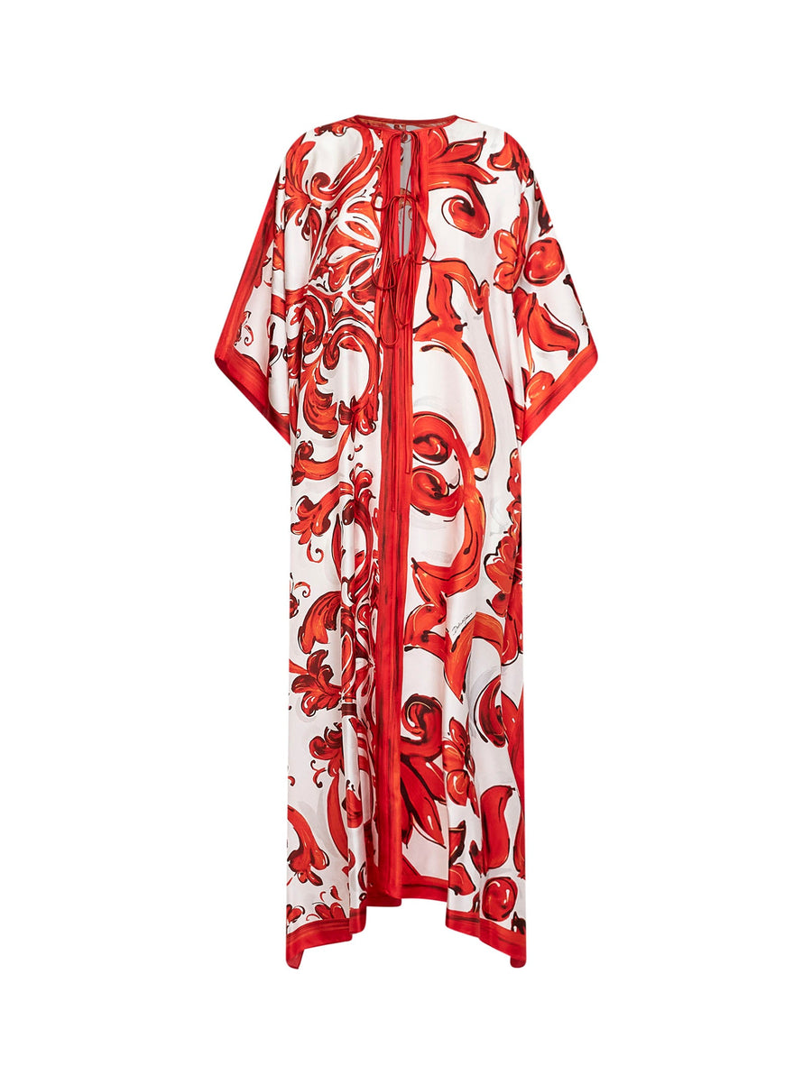Kaftan Dress Orange Majolica Print Multicolour Cotton