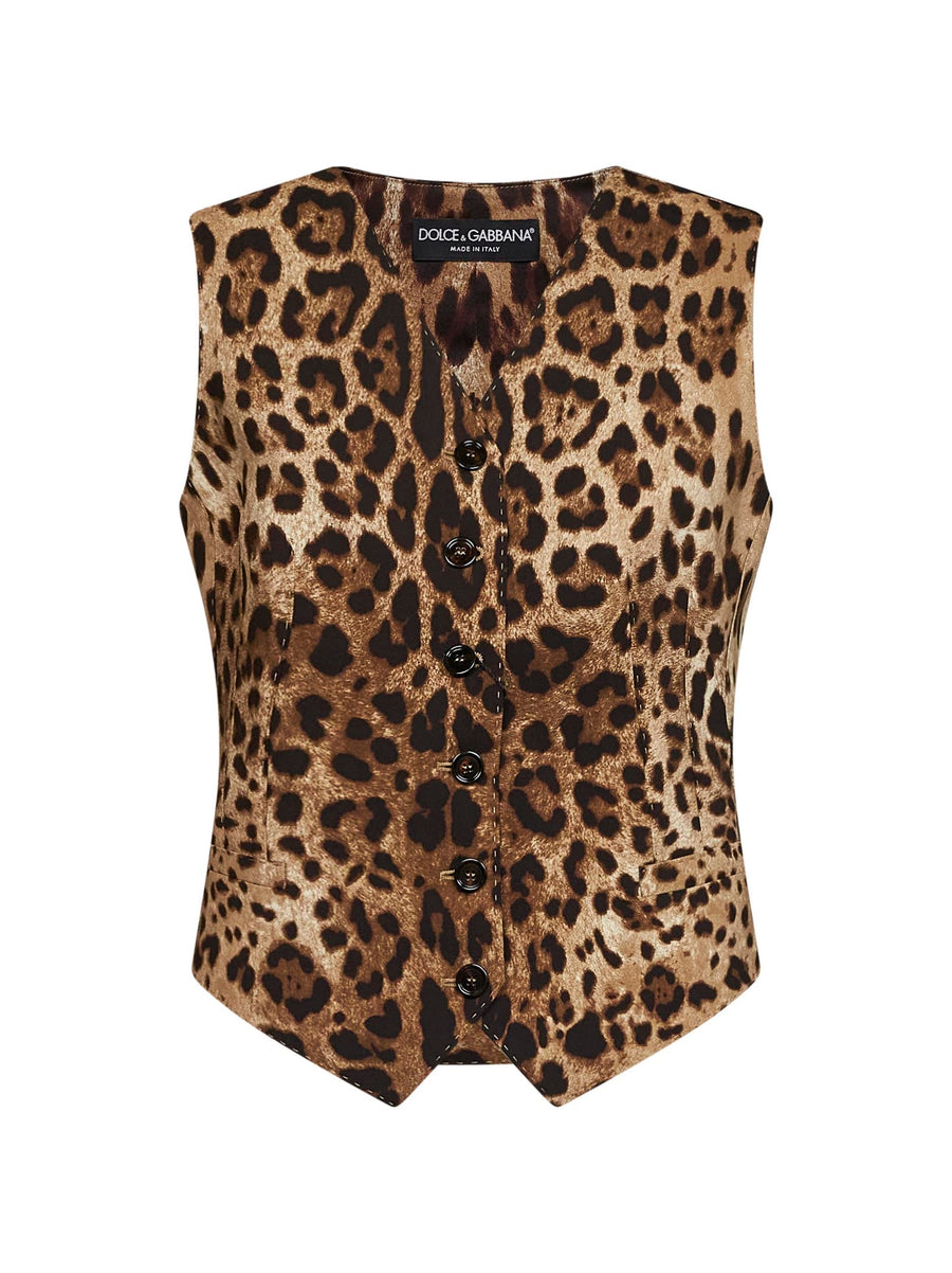 Vest Leo-Print Multicolour Cotton Waistcoats & Gilets