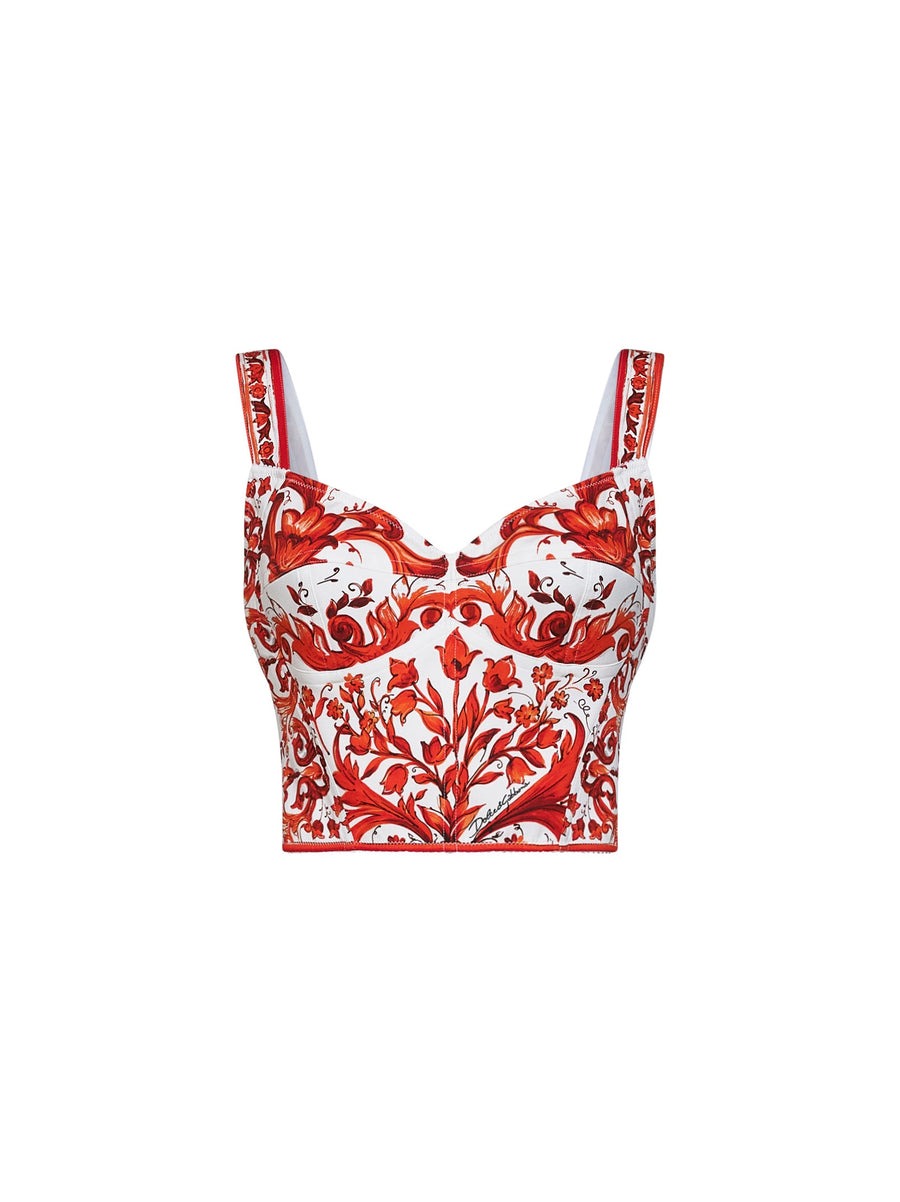 Bustier Top Maiolica-Print Multicolour Silk Tops