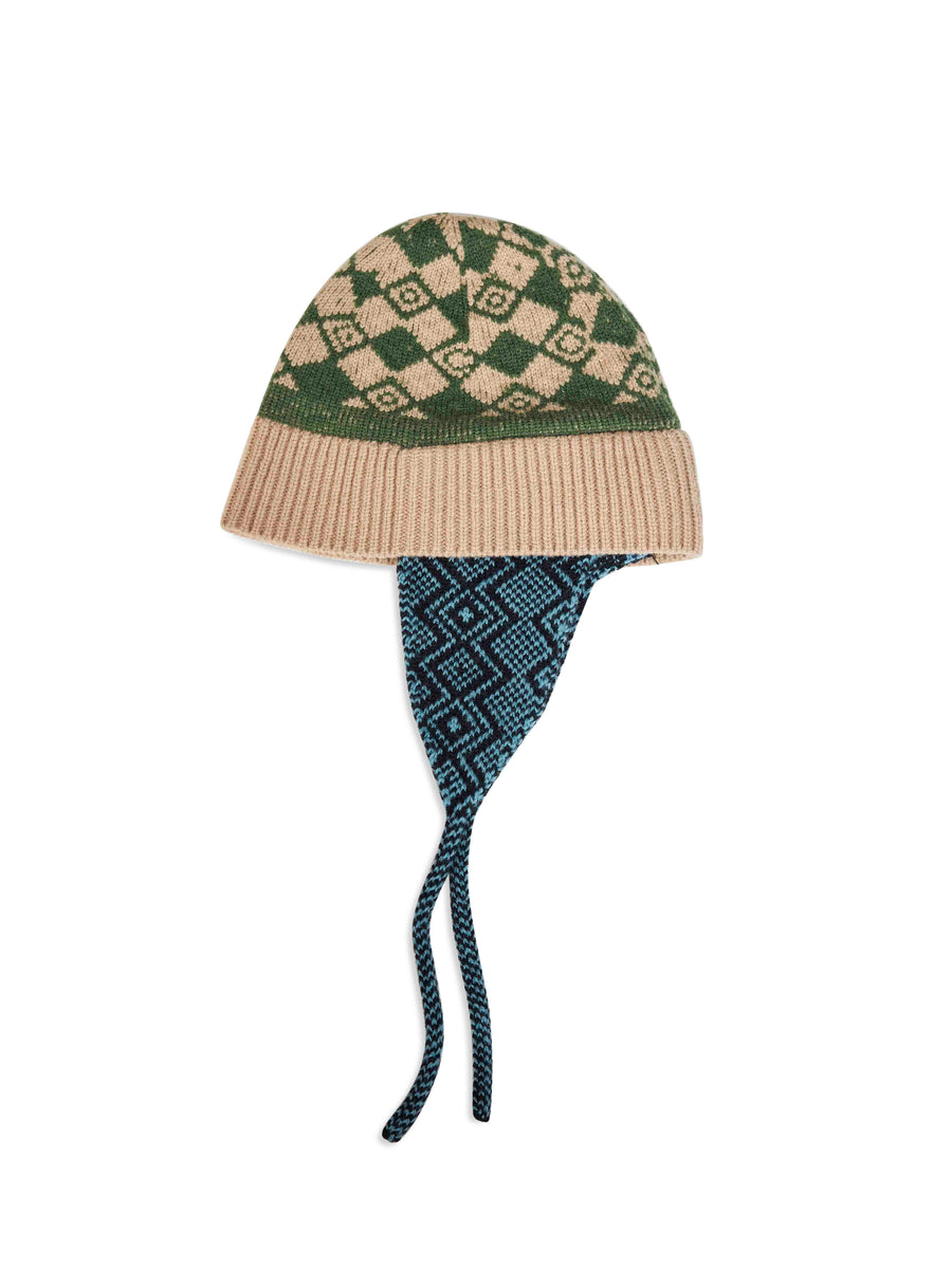 Jacquard Wool Beanie With Earflaps Multicolour Hat