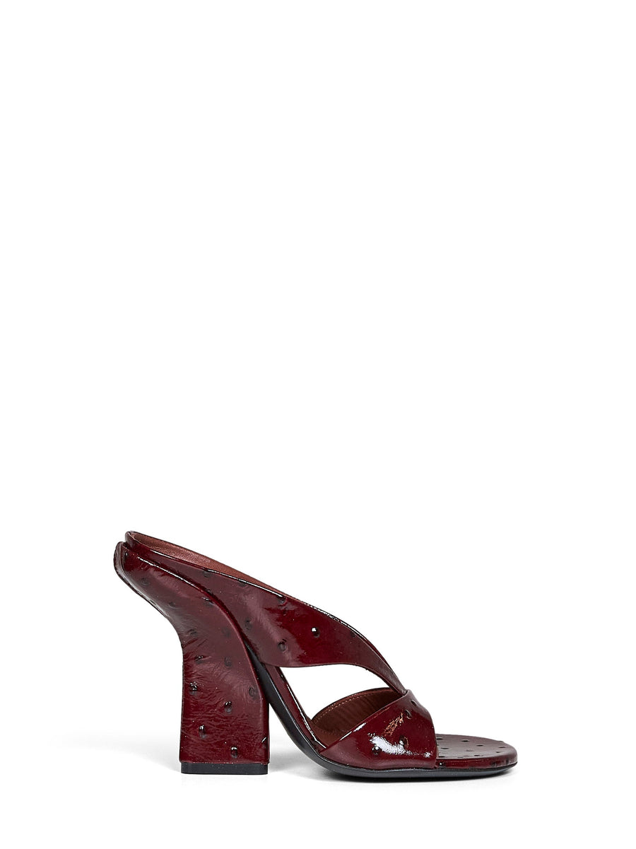 Heeled Mules Ostrich-Embossed Calf Leather Burgundy Sandal