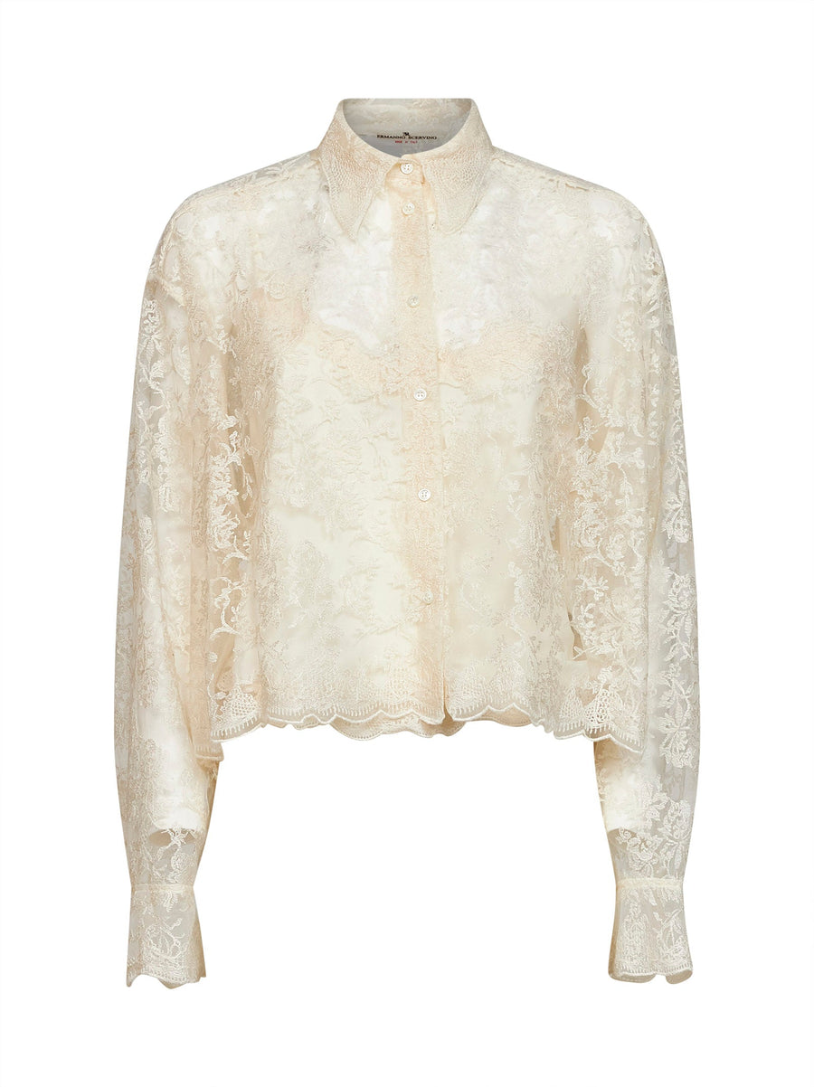 Shirt With Detachable Satin Top — White Polyester