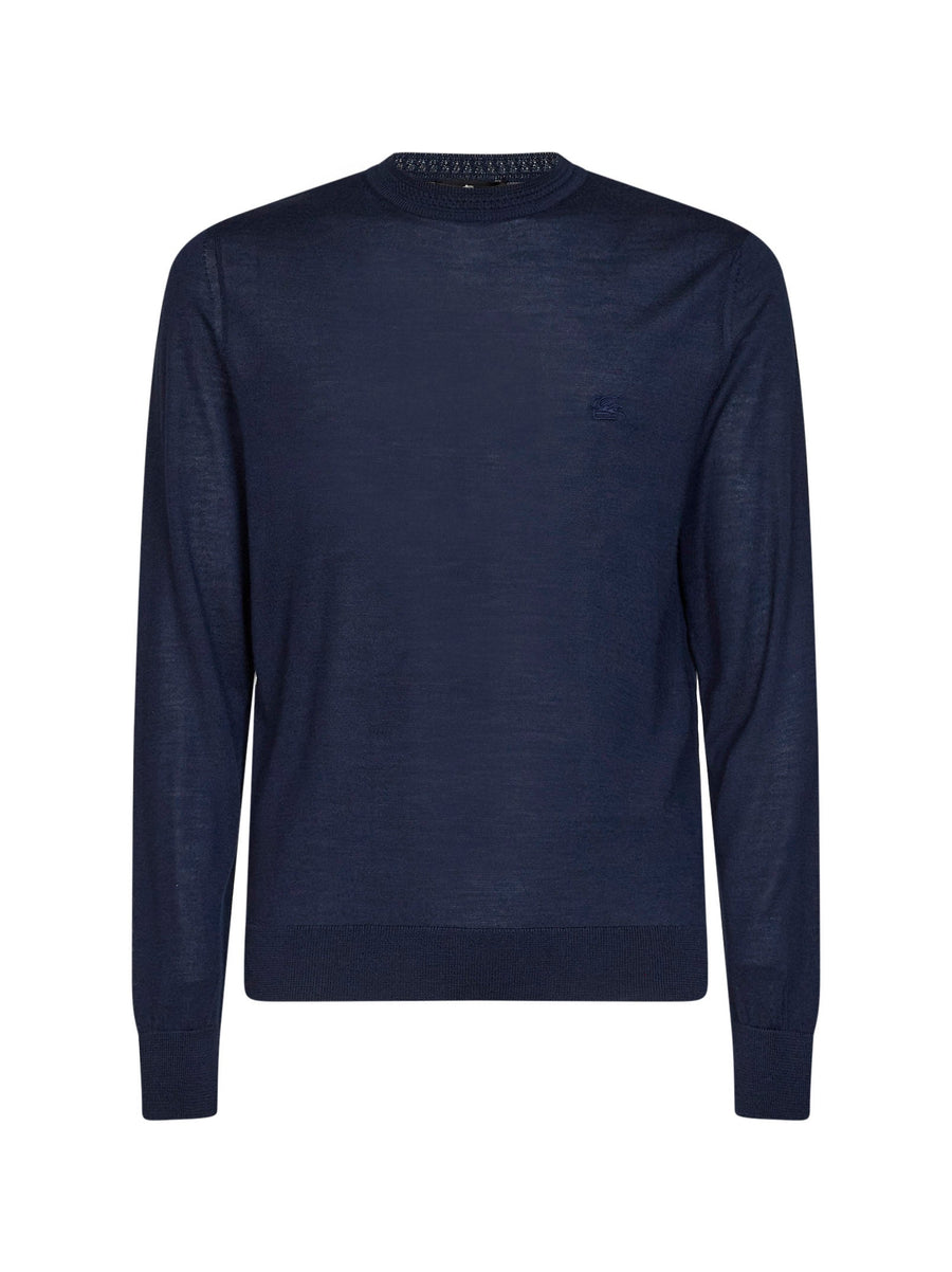 Sweater With Pegaso Embroidery Navy Blue Wool