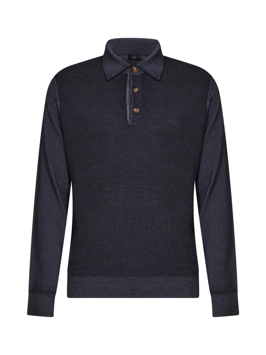 Polo Shirt Two-Tone Indigo Wool Blue