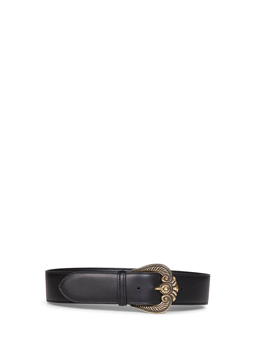 Leather Belt With Paisley Buckle Black Calf