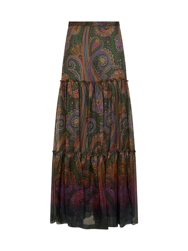 Skirt Tiered Silk-Chiffon Maxi Paisley Multicolour