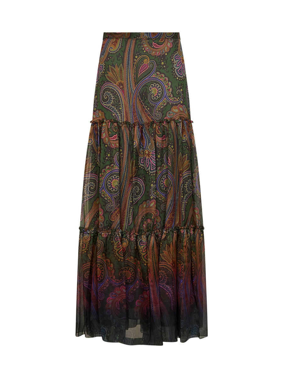 Skirt Tiered Silk-Chiffon Maxi Paisley Multicolour
