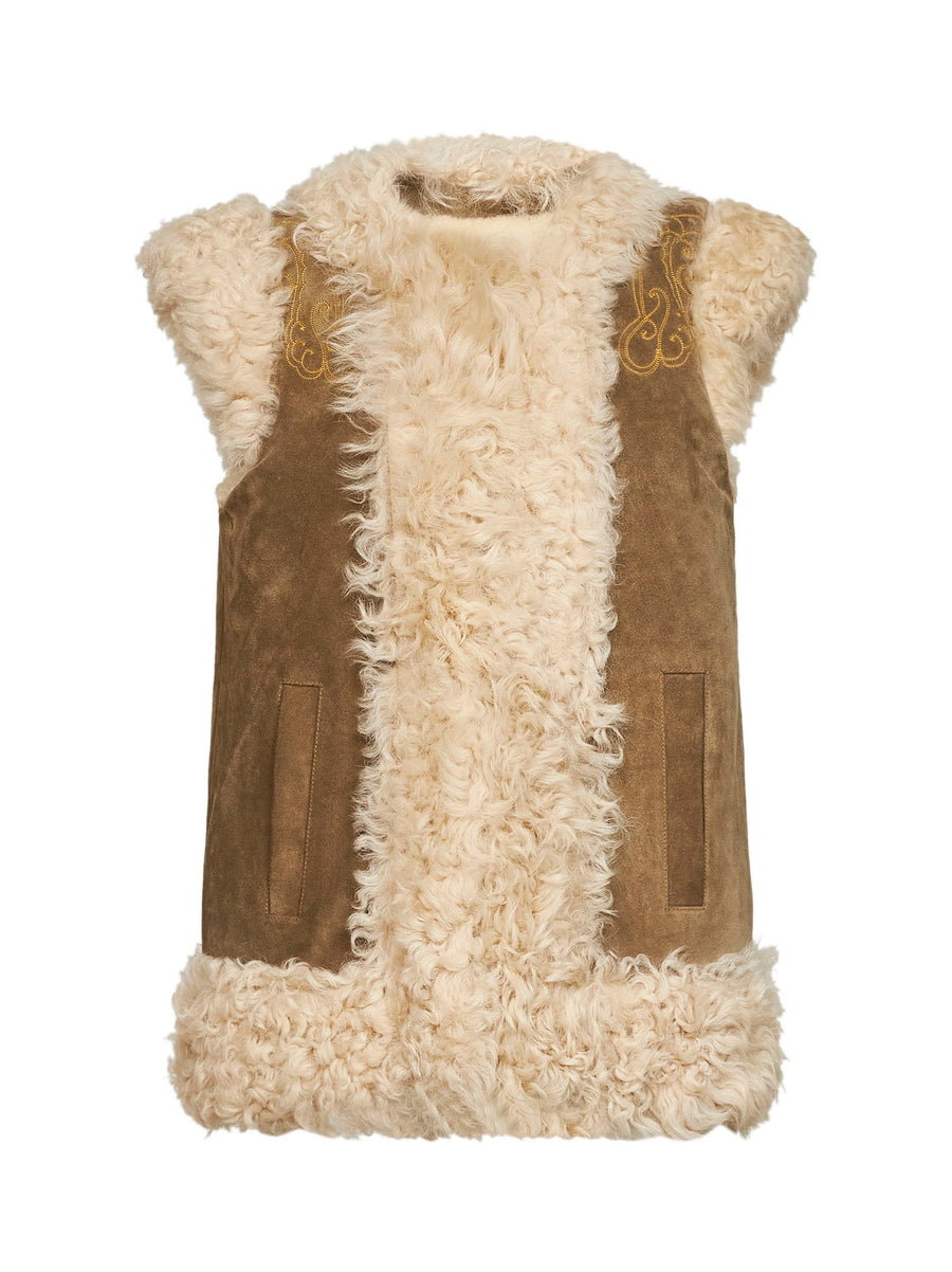 Shearling Vest Brown Lambskin Faux Fur & Coats