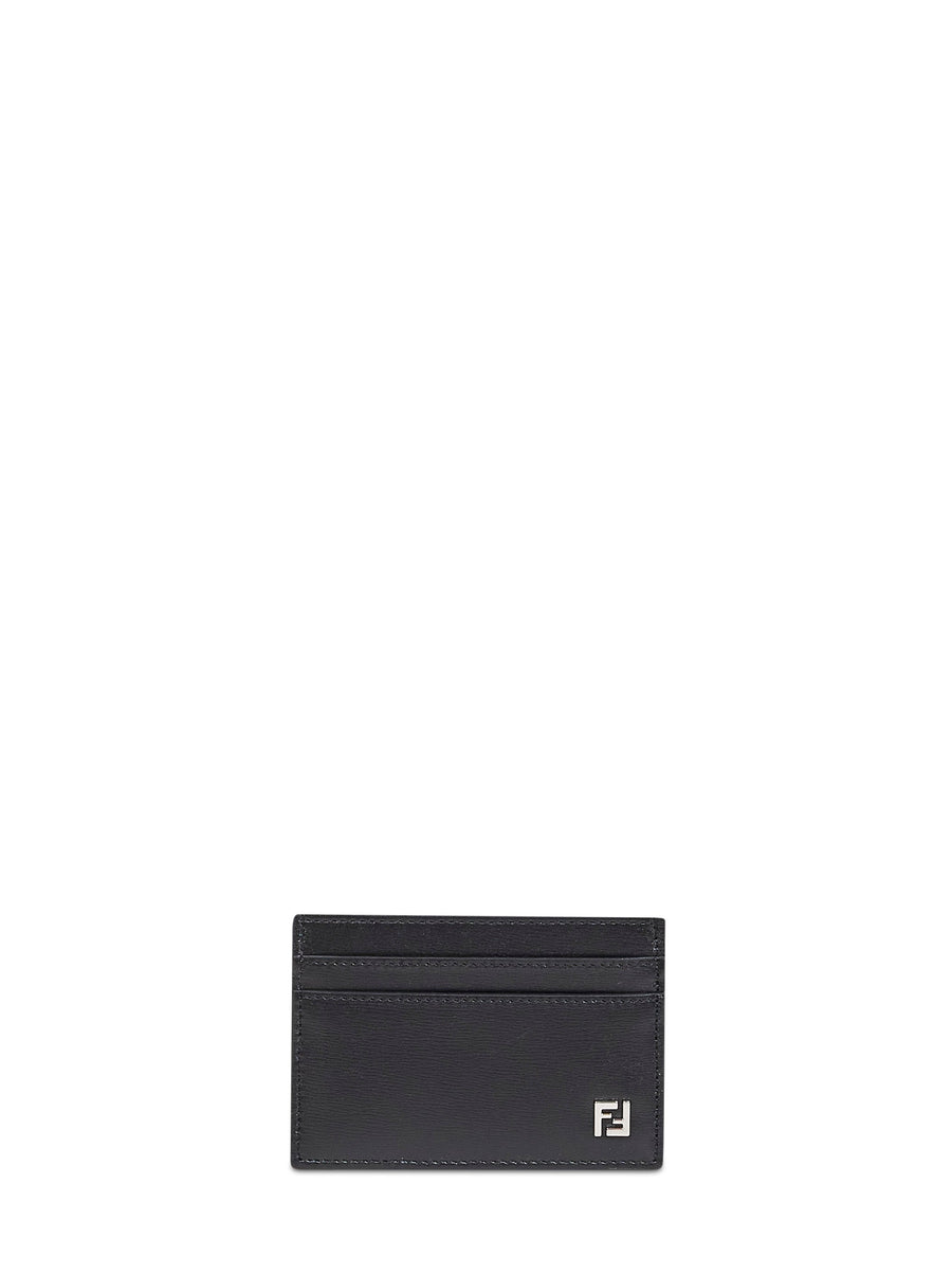 Card Holder Squared Ff Black Leather Calf Wallets & Cardholders