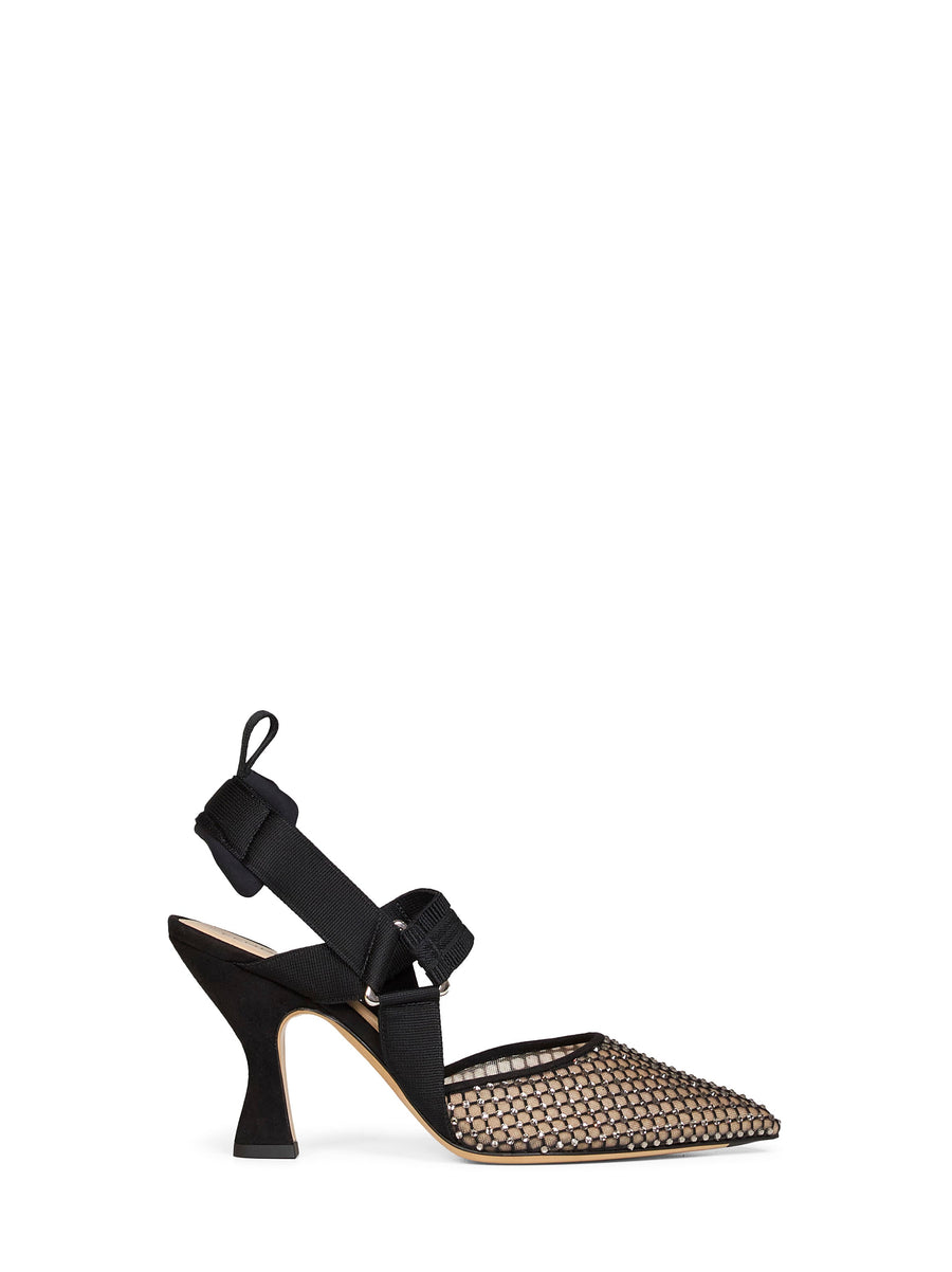 Slingback Pumps Colibrì Black Mesh & Suede Silk