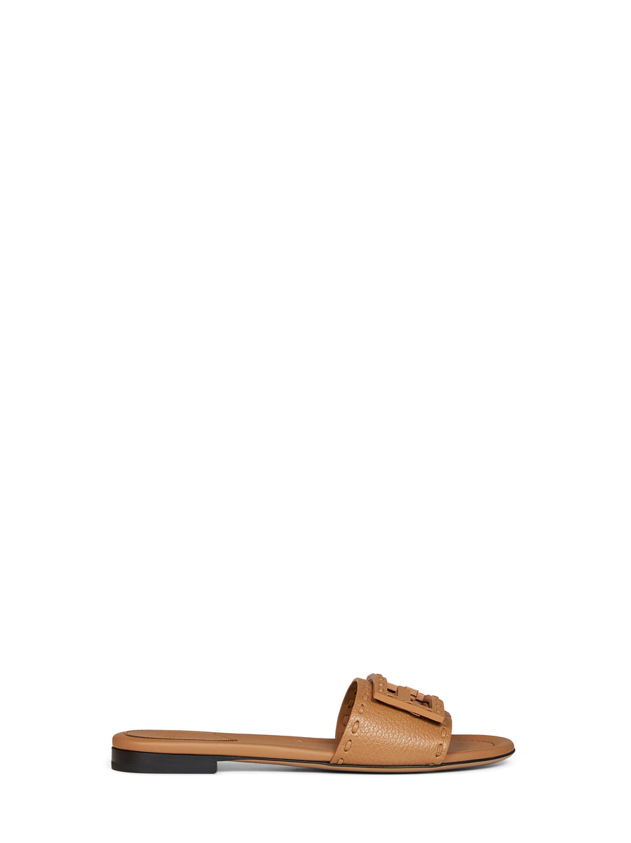 Leather Slides Baguette Camel Calf Sandal