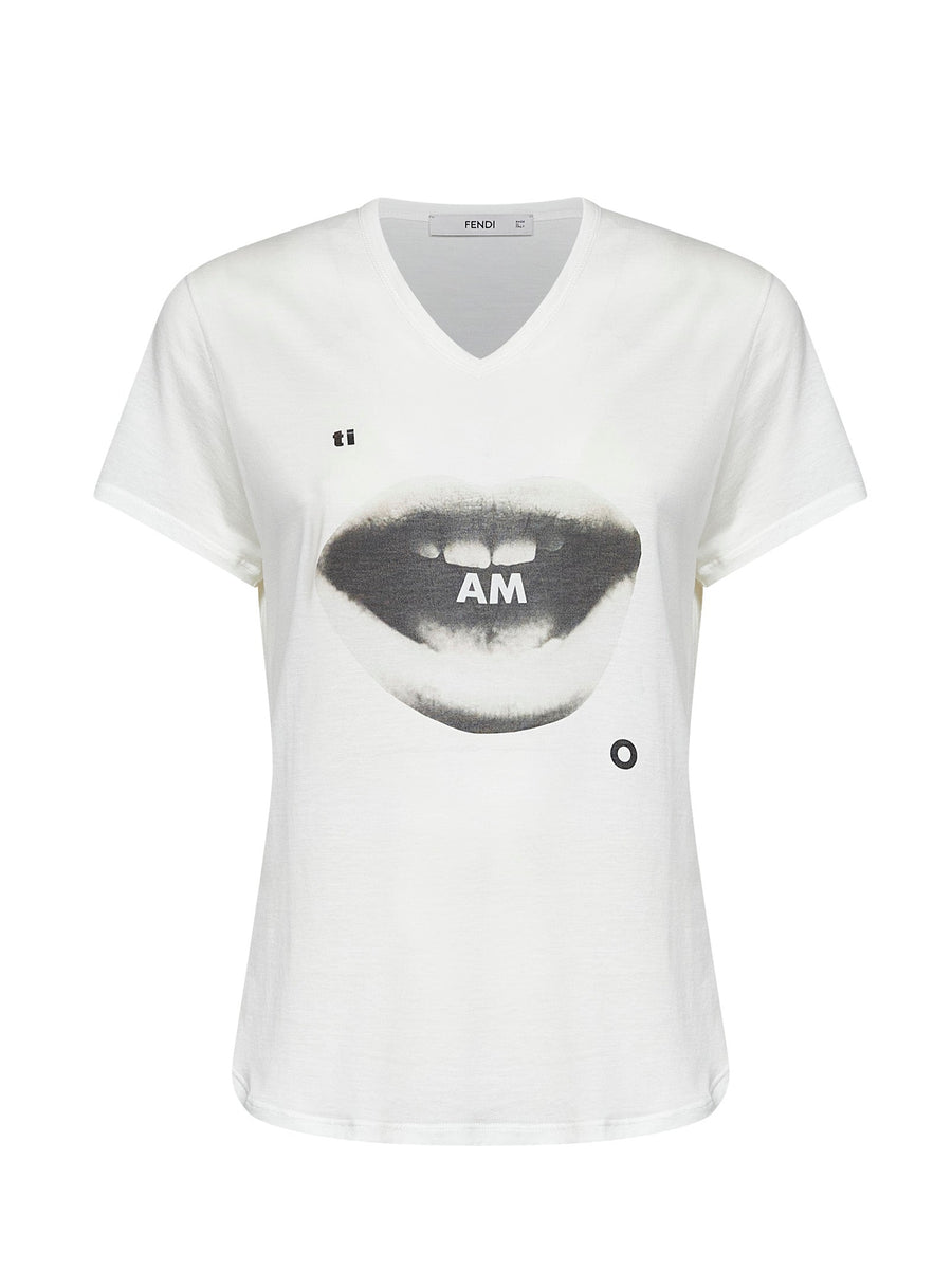 Cotton Jersey T-Shirt With Ti Amo Print Ivory T-shirts & Jerseys