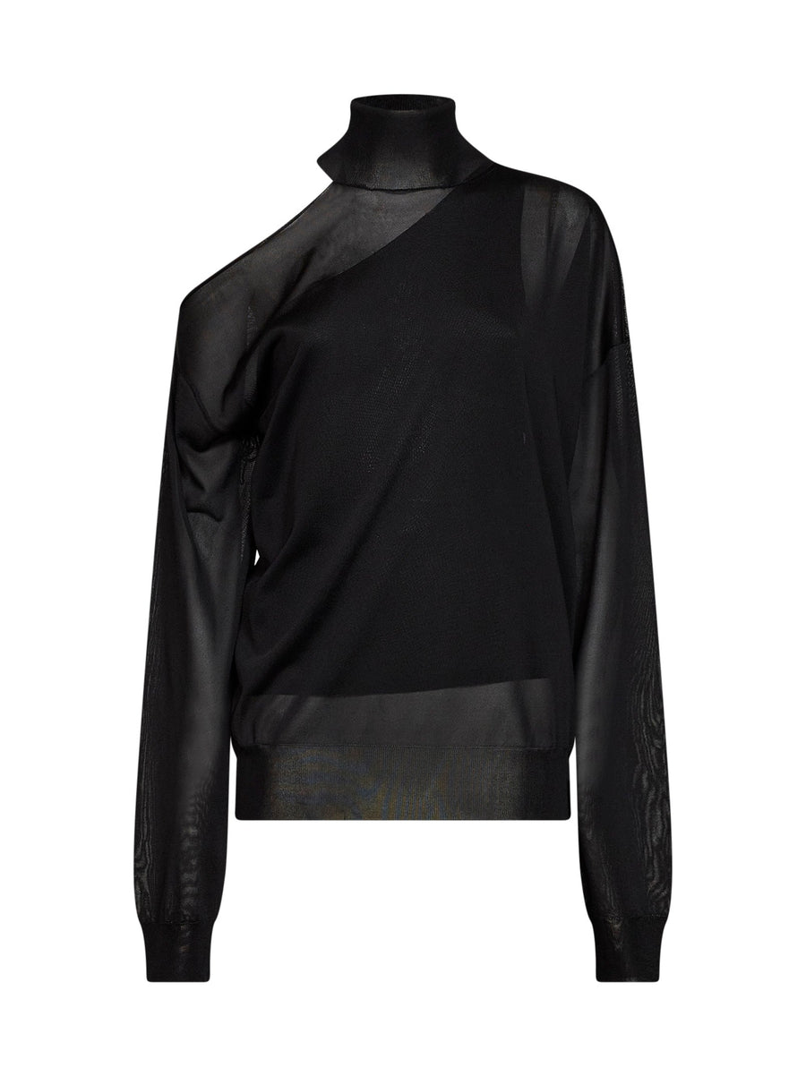 Top Asymmetric Silk Organza Black Viscose Knitwear