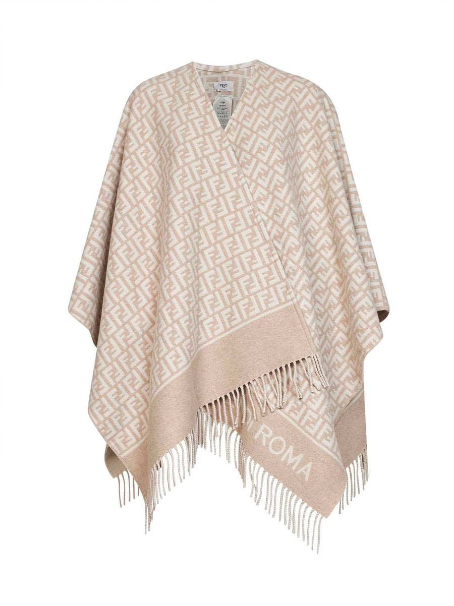Ff Wool And Cashmere Poncho Beige Virgin Capes