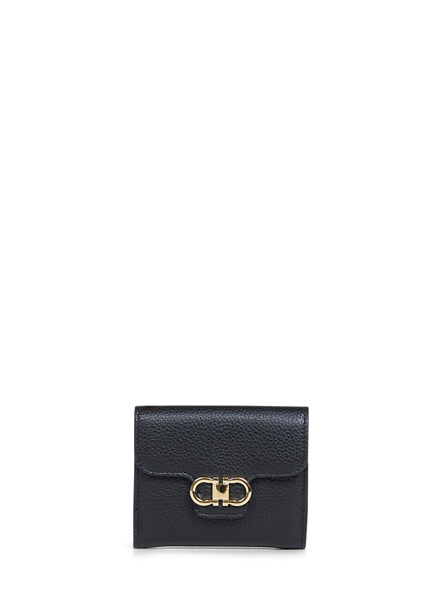 Compact Wallet Hammered Calfskin Black Calf Leather & Purses