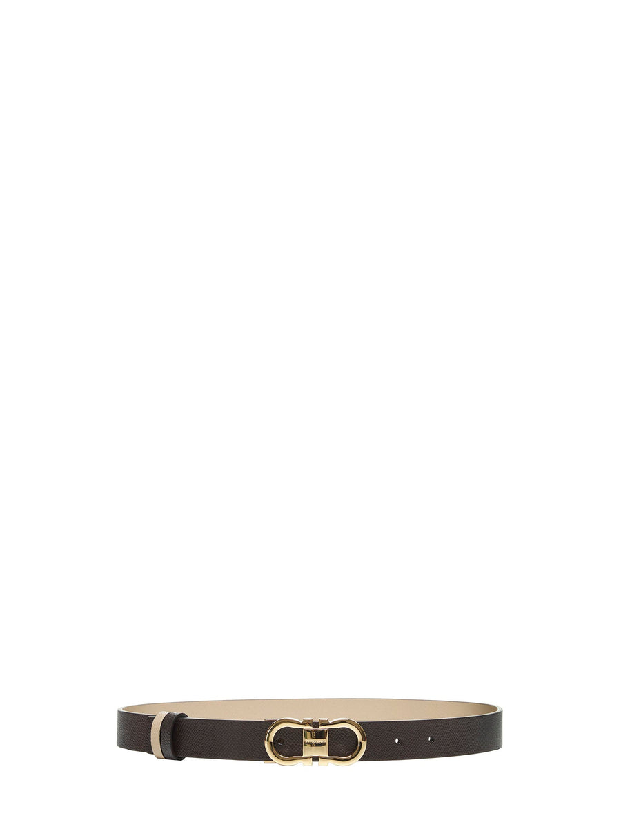 Belt With Gancini Buckle, Brown Calf Leather