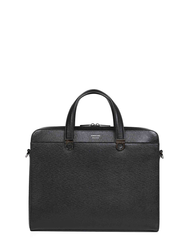 Briefcase Gancini Black Calf Leather Handbags