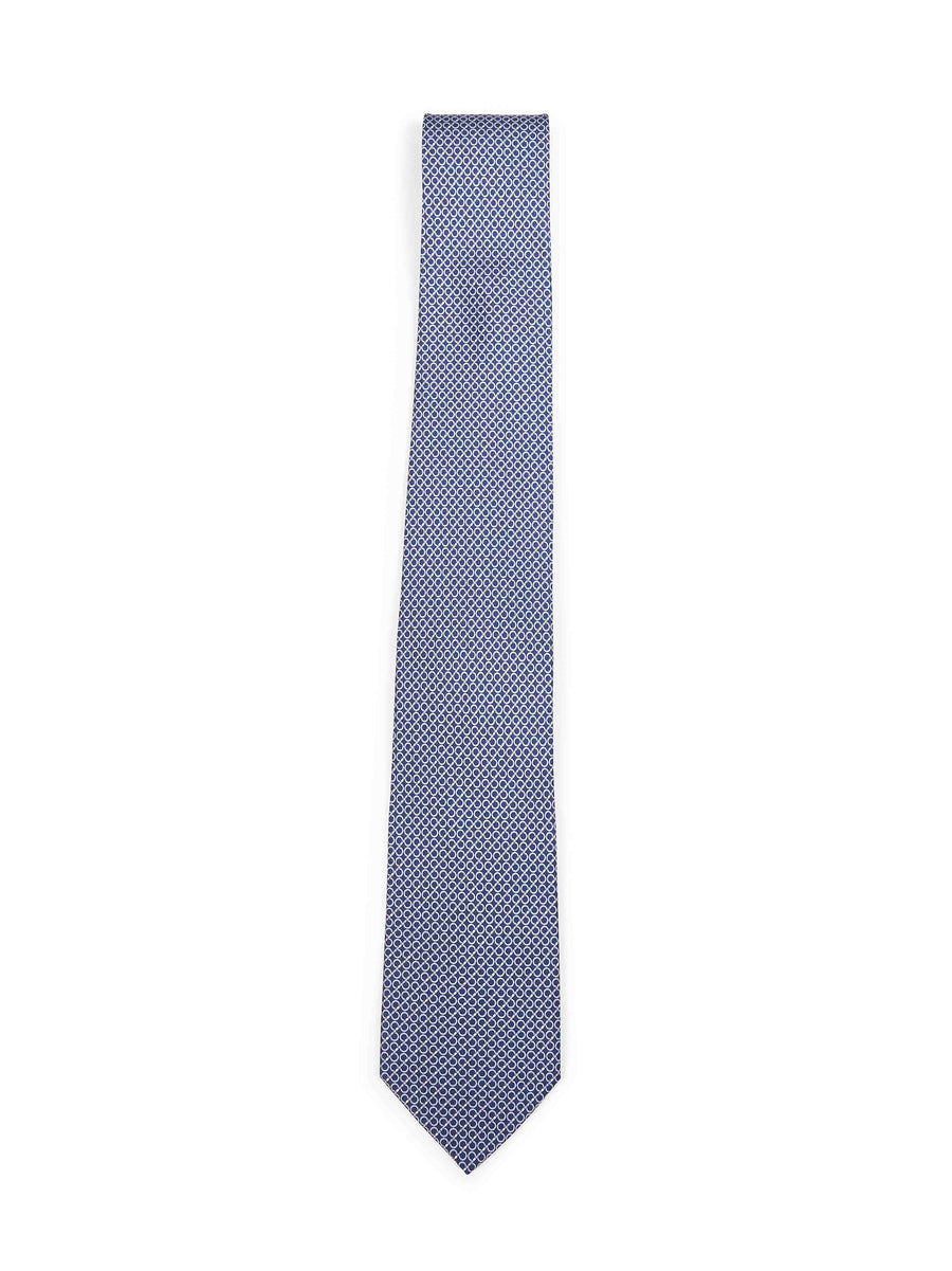 Silk Tie Gancini Print Navy Blue Ties & Bow
