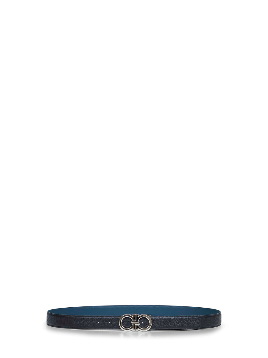 Belt Gancini Black-Titanium Blue Calf Leather