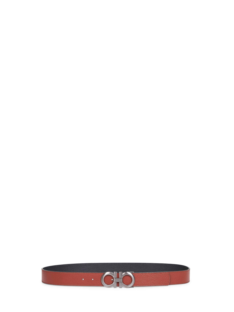 Belt Gancini Two-Tone Cappuccino-Black Brown Calf Leather