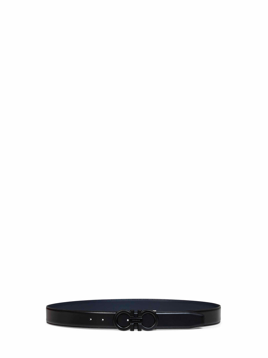 Belt Gancini Two-Tone Black-Marine Blue Calf Leather