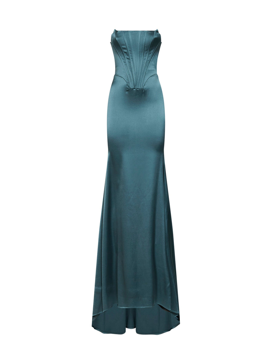 Dress Green Stretch-Satin Bustier Acetate