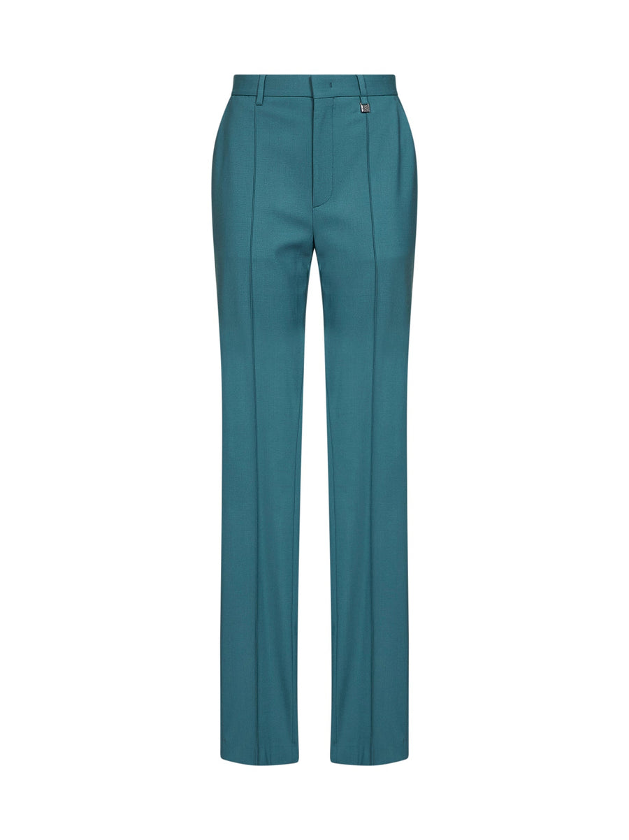 Straight-Leg Trousers Teal Blue Virgin Wool Green