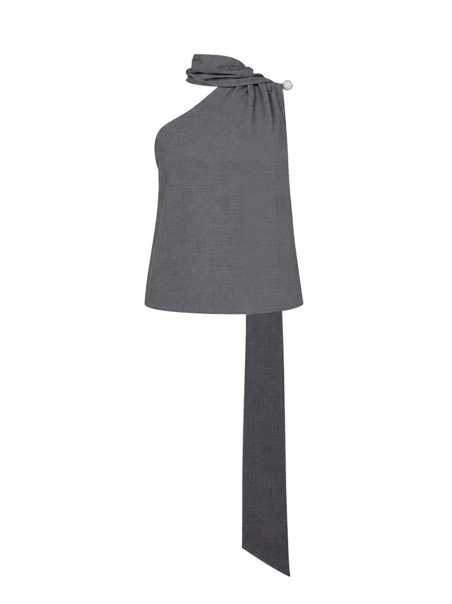 One-Shoulder Grey Virgin Wool Top Tops