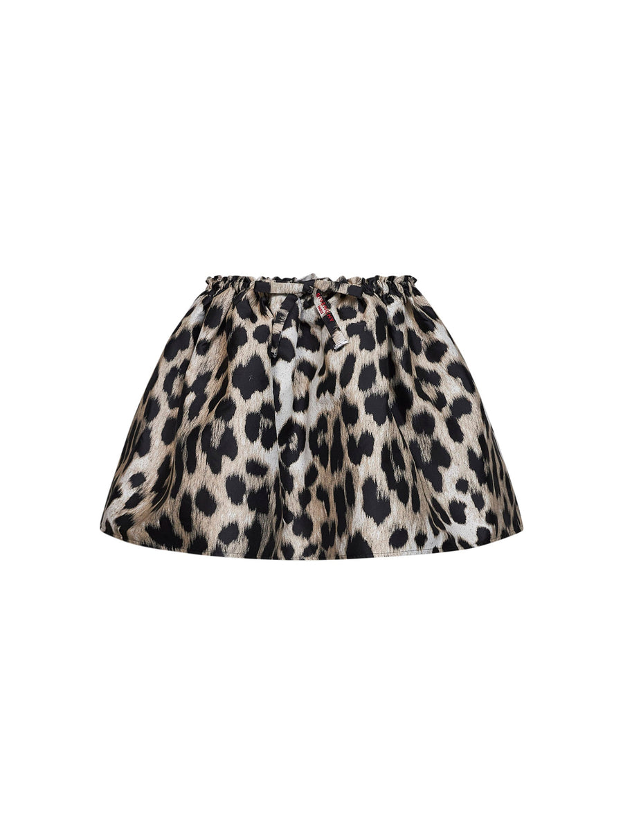 Mini Skirt Leopard Jacquard Beige Multicolour Polyester