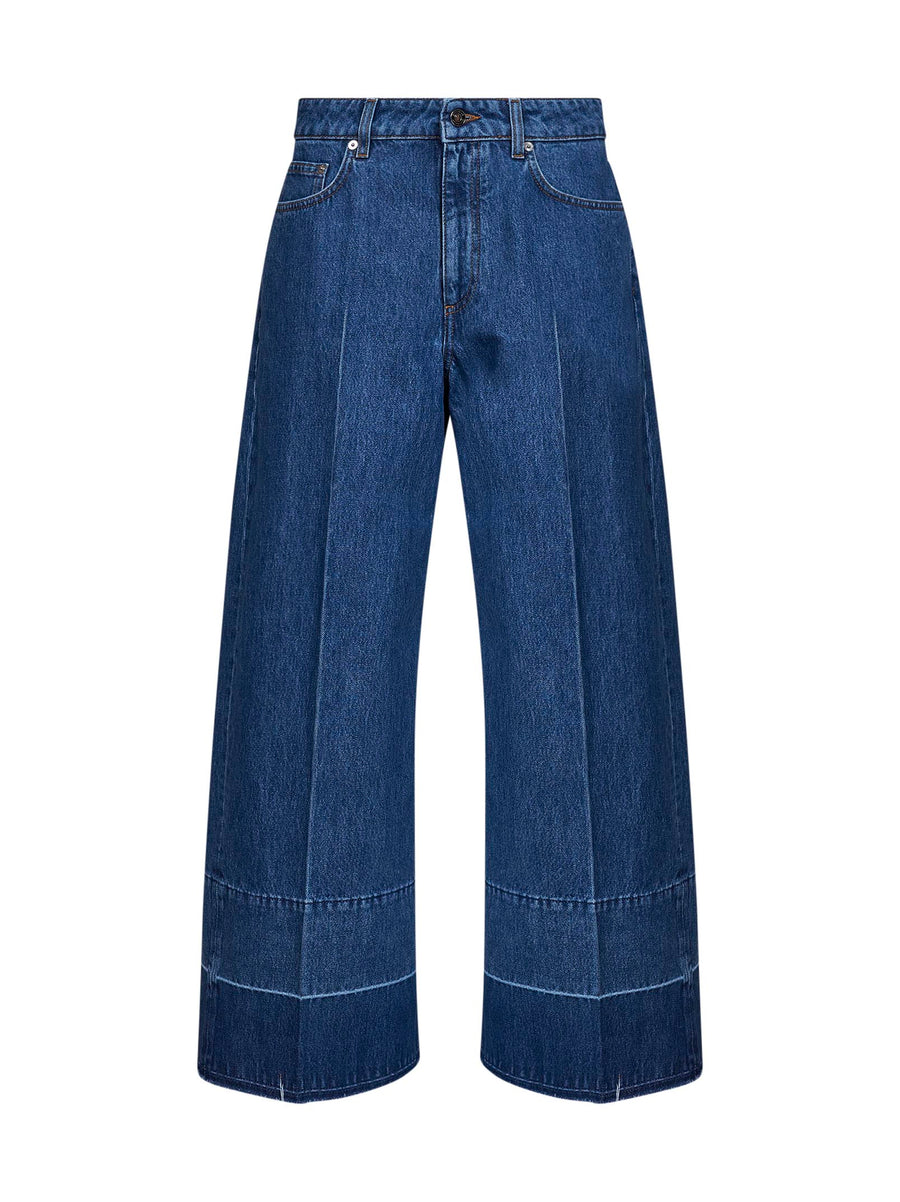 Denim Jeans Wide-Leg Blue Cotton