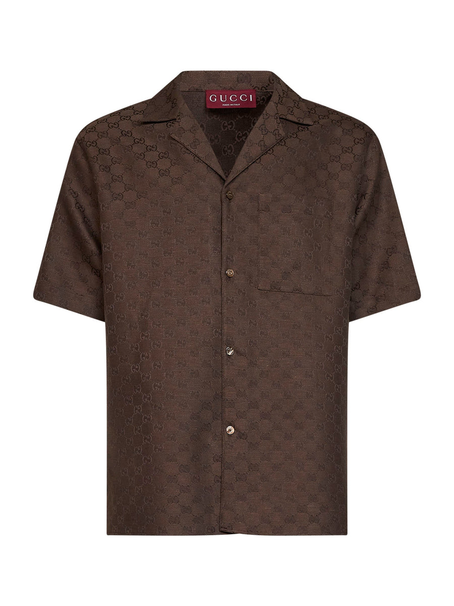 Bowling Shirt Gg Linen-Blend Brown Cotton