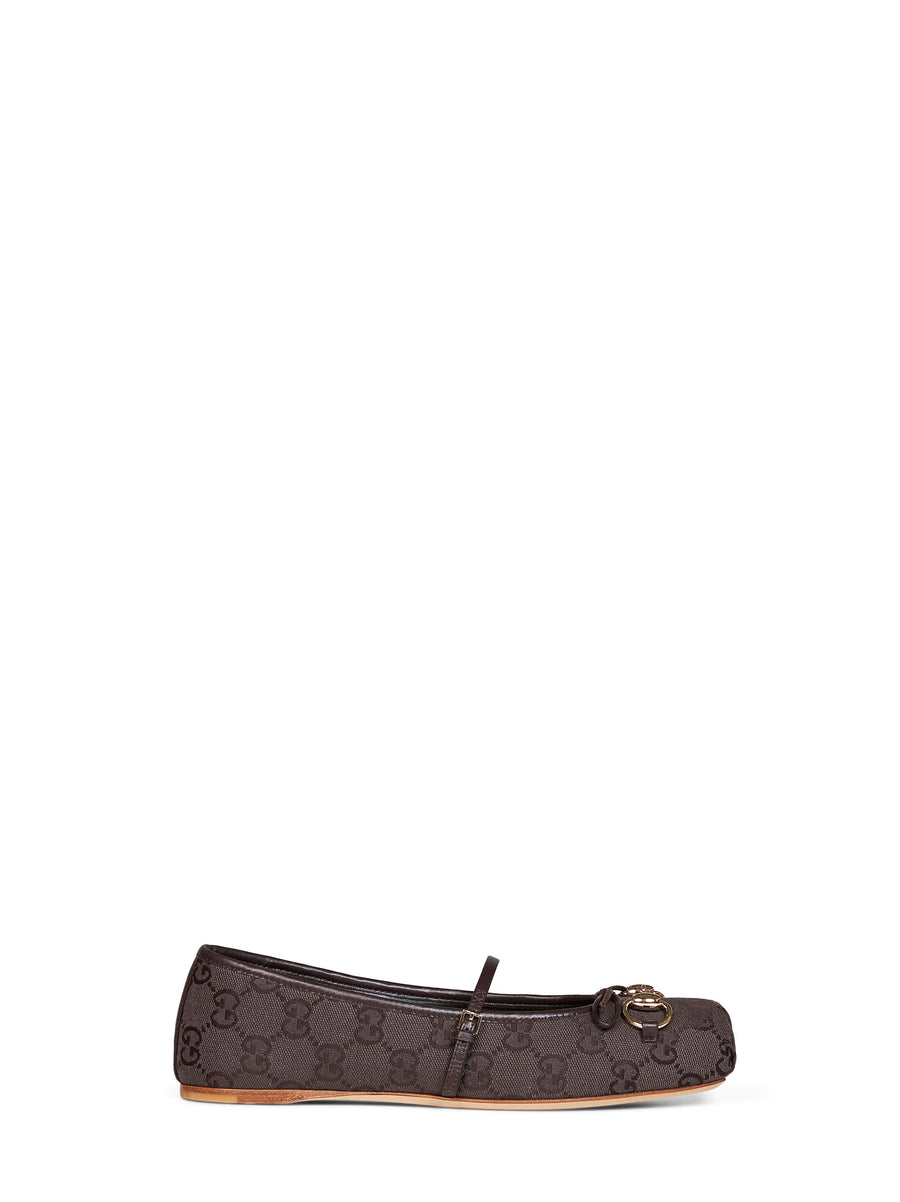 Ballet Flat Horsebit Brown Cotton Ballerina Shoes