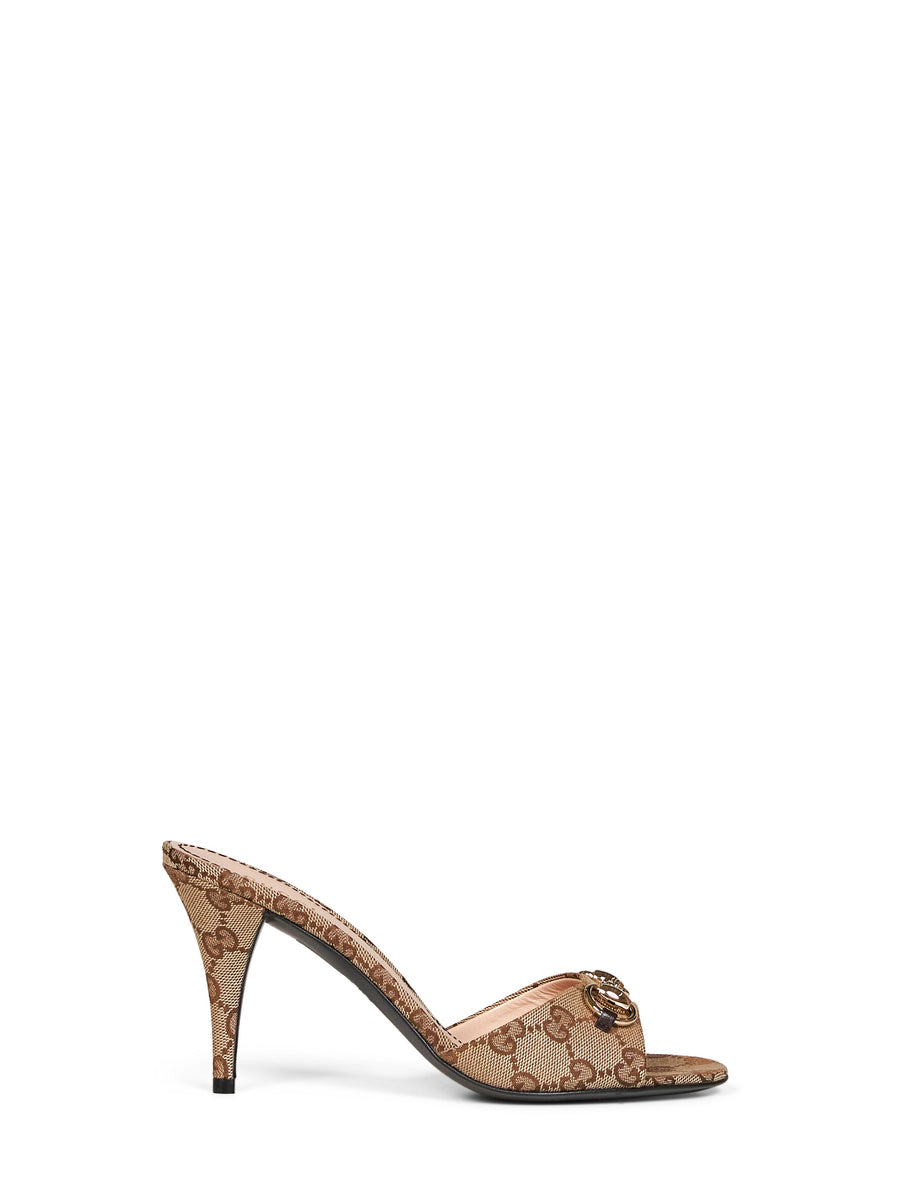 Slide Sandals Horsebit Beige Polyester