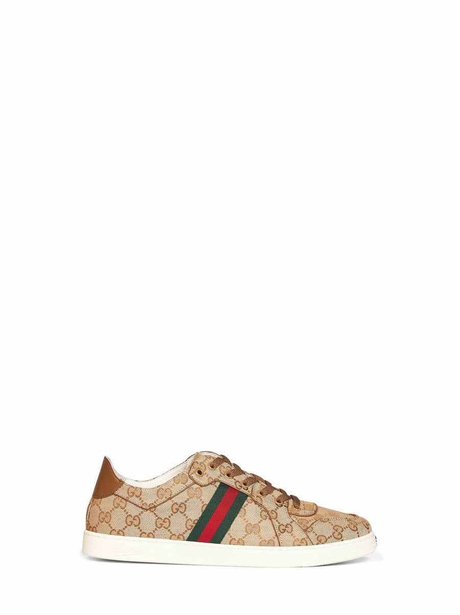Low-Top Stretch Sneakers Sand-Dark Brown Beige Calfskin Trainers