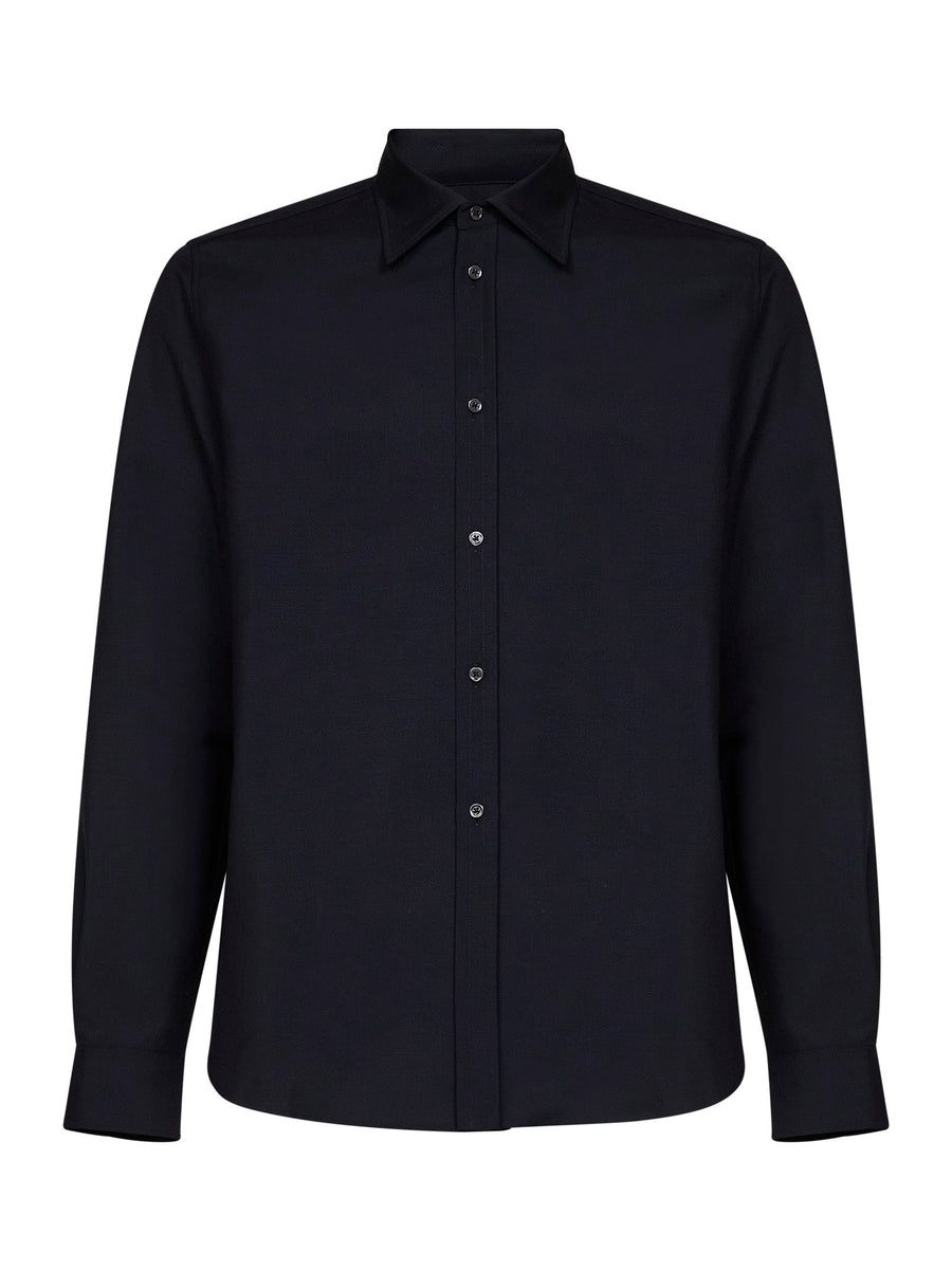 Shirt Dark Blue Wool-Mohair Canvas Virgin Wool