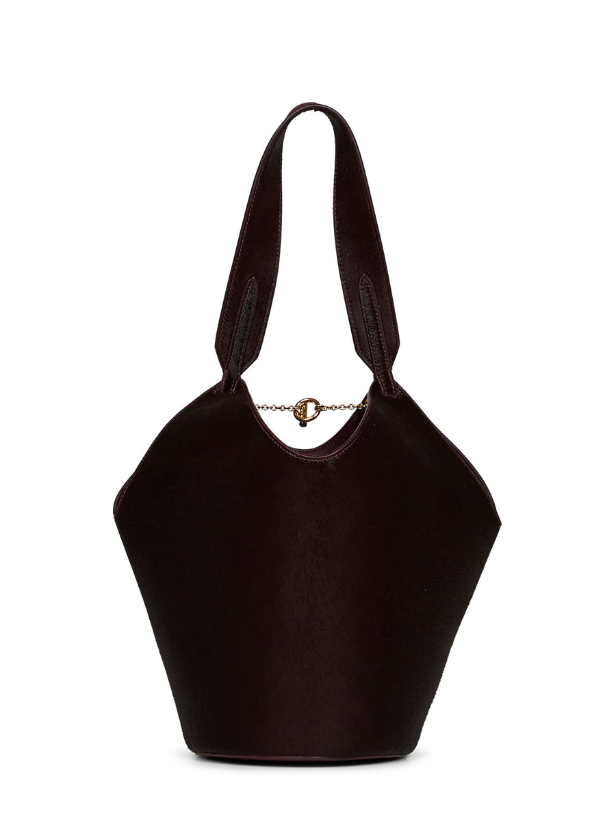 Tote Bag Mini Lotus Red Calf Leather Suede; Shoulder