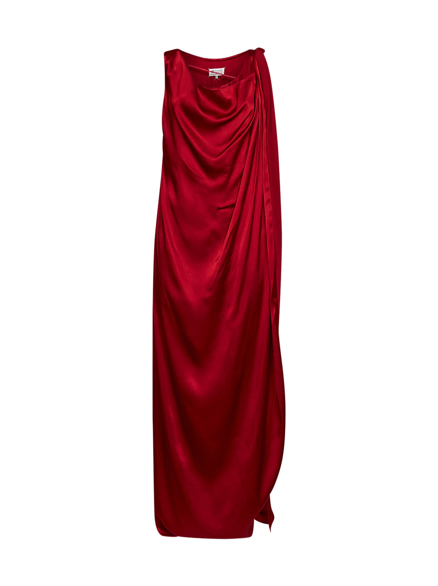 Maxi Dress Dark Red Satin Acetate