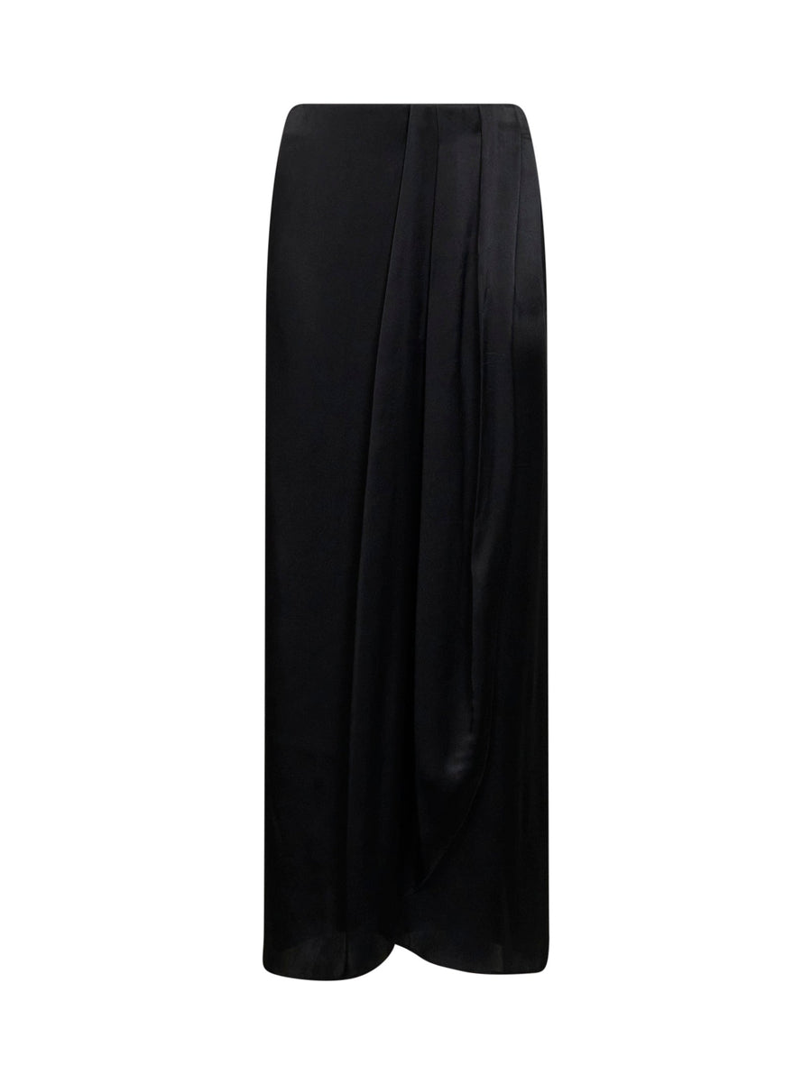 Maxi Skirt Draped Satin Black Acetate