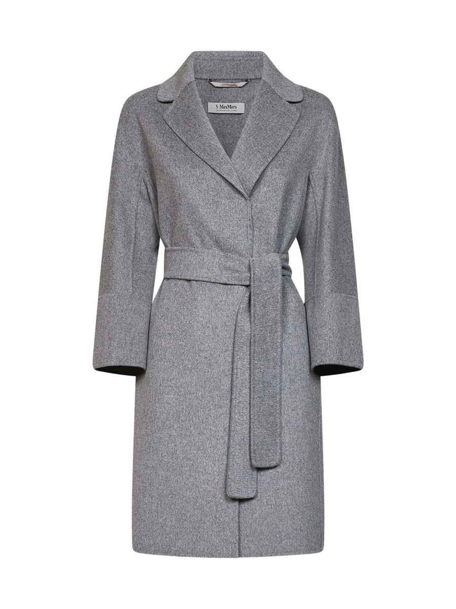 Coat Arona Short Belted Melange Grey Virgin Wool