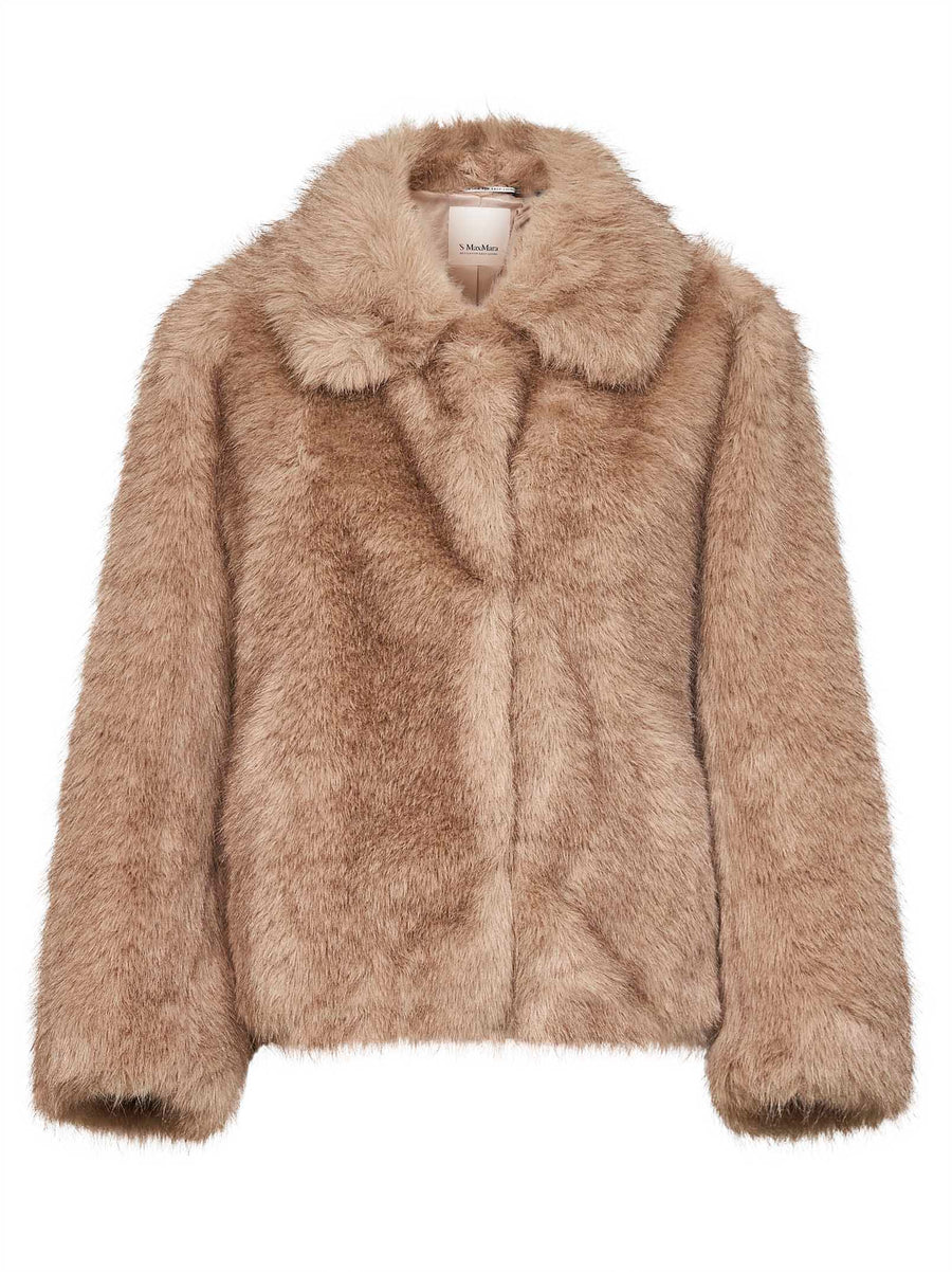 Short Faux-Fur Coat Yellow Polyester