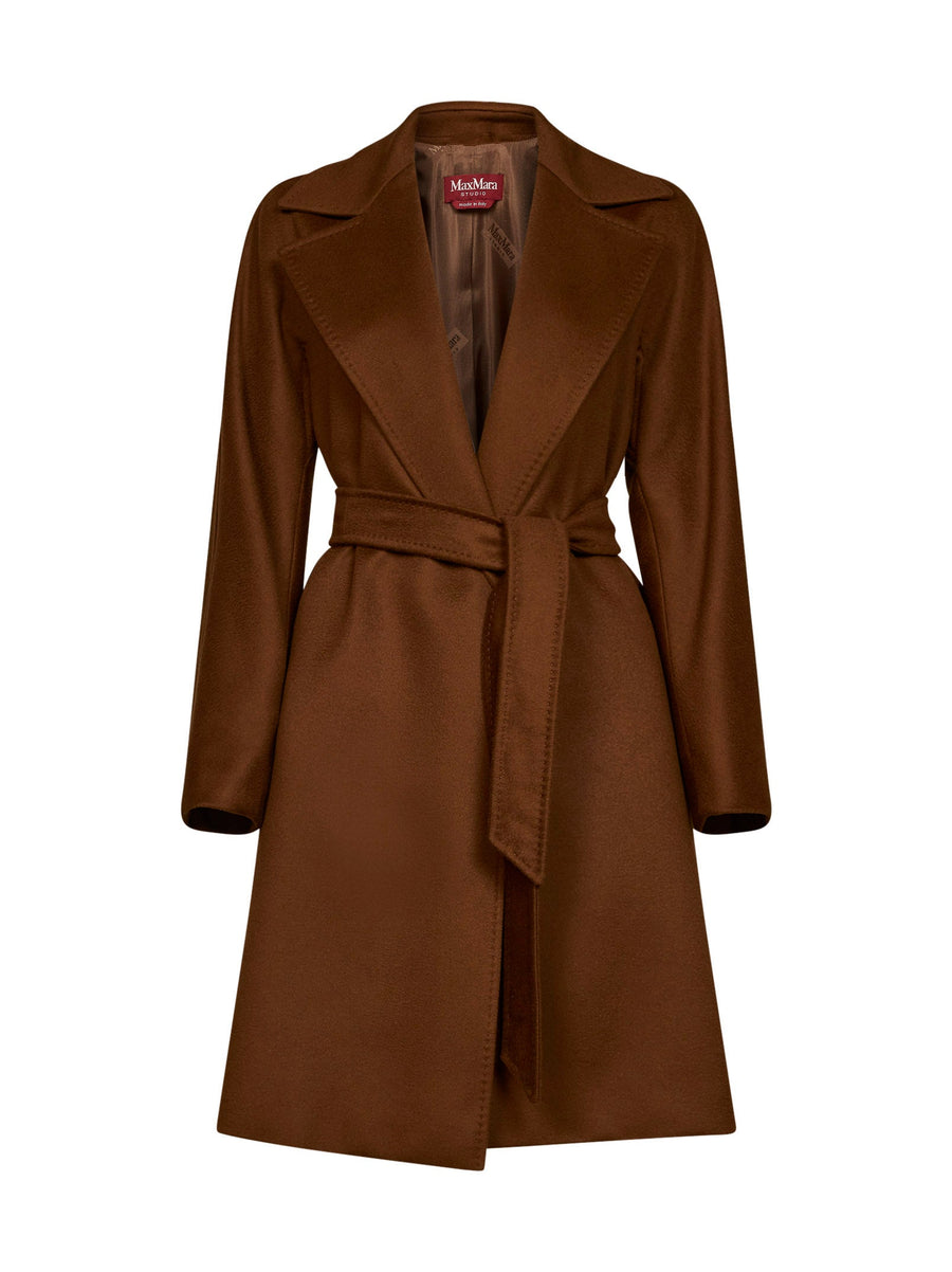 Belted Wrap Coat Mstdravenna Tan Brown Virgin Wool